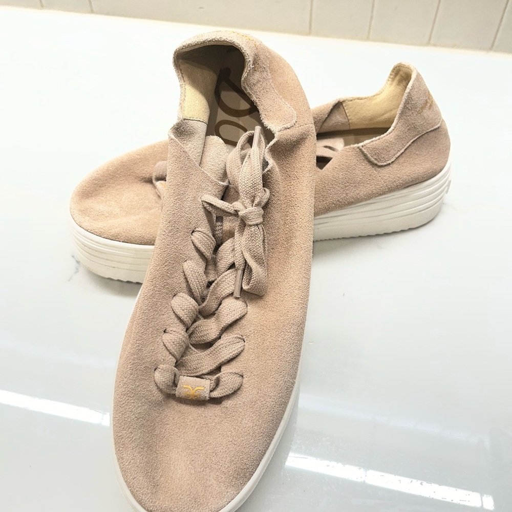 Sam Edelman Beige Suede Sneakers